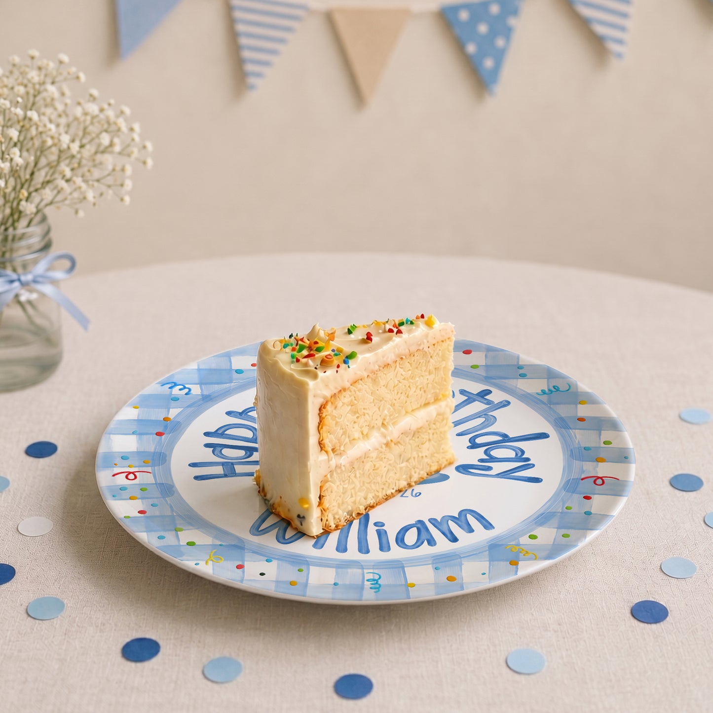 Blue Gingham Personalized Birthday Plate P64YCX0