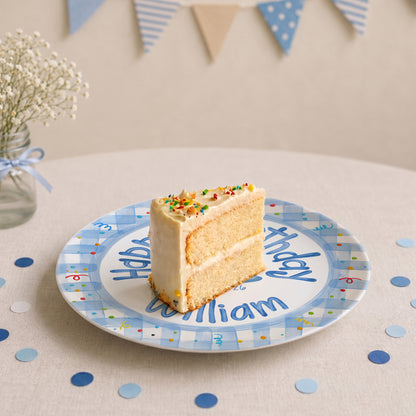 Blue Gingham Personalized Birthday Plate P64YCX0