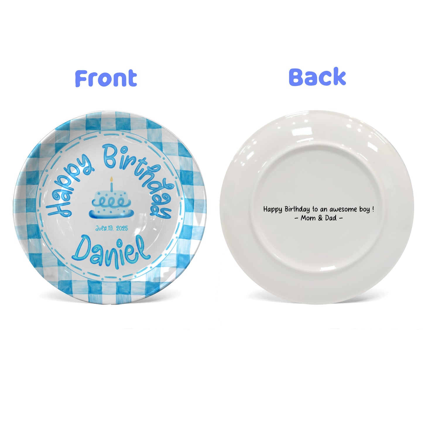 Classic Blue Gingham Personalized Birthday Plate P314ZPP0
