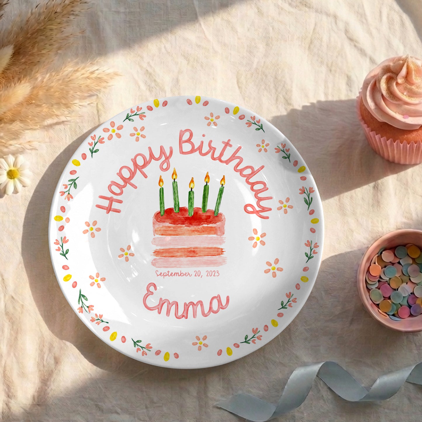 Sweet Floral Personalized Birthday Plate P4309GN0