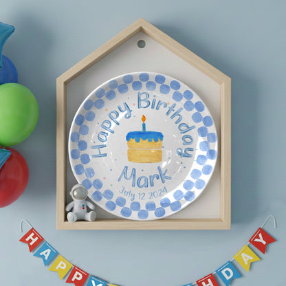 Blue Dot Cake Personalized Birthday Plate P31751E0