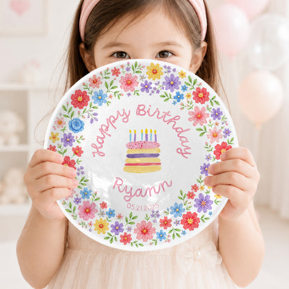 Colorful Floral Cake Personalized Birthday Plate D610EAF0
