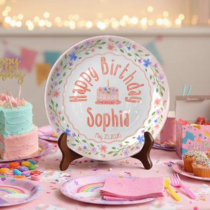 Soft Pink Floral Personalized Birthday Plate P425B2L0