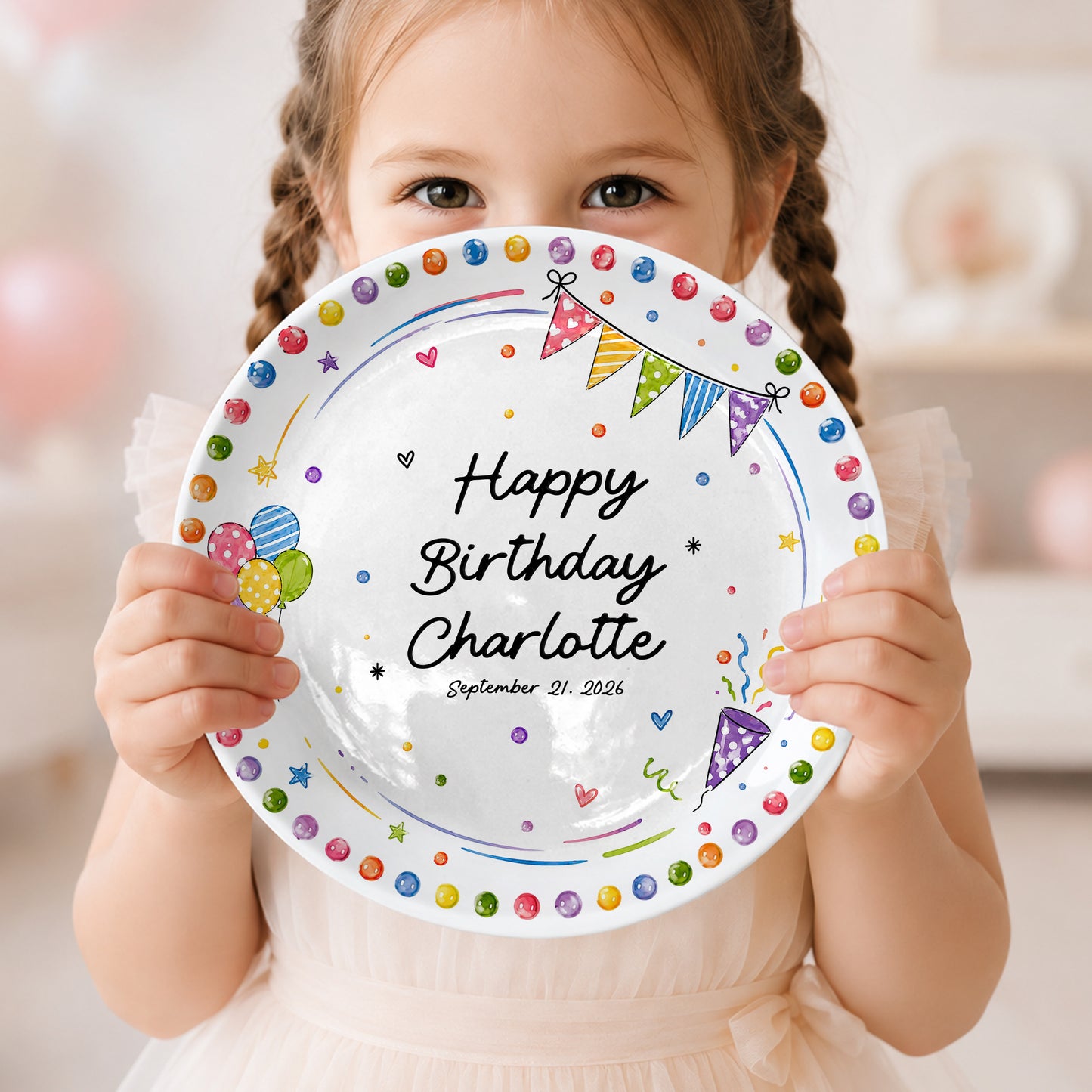 Colorful Party Border Personalized Birthday Plate P526I800