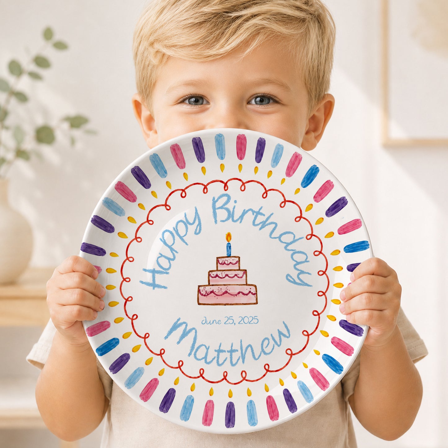 Colorful Candle Border Cake Personalized Birthday Plate D528ZCH0