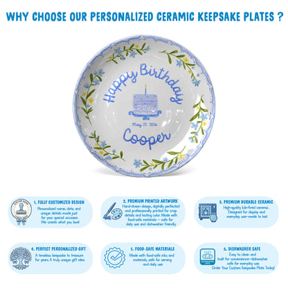 Blue Floral Cake Personalized Birthday Plate P5149BT0