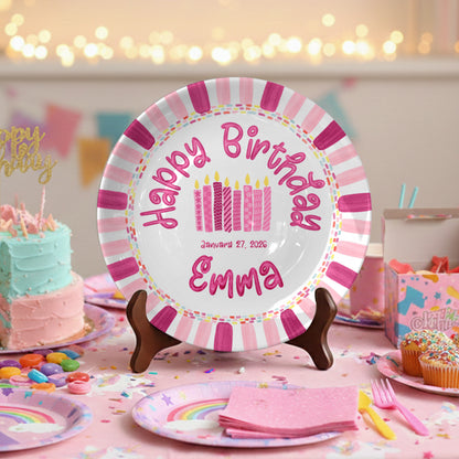 Pink Stripe Candle Personalized Birthday Plate P29F6C0