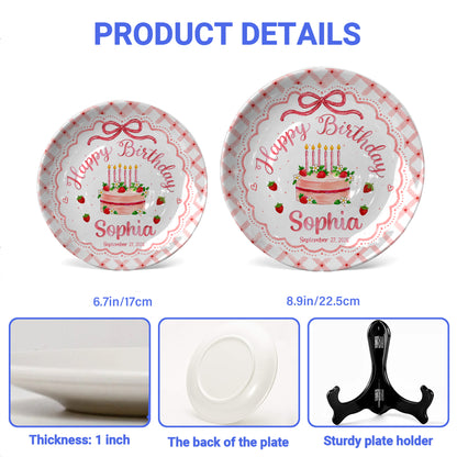 Strawberry Cake Personalized Birthday Plate for Girls, Custom Birthday Keepsake Gift P722H0R0