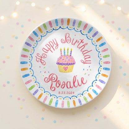 Colorful Cupcake Personalized Birthday Plate for Kids First Birthday Gift P814R8W0