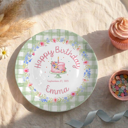 Sage Green Floral Cake Personalized Birthday Plate P331MYL0