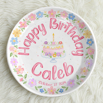 Pastel Floral Birthday Cake Personalized Birthday Plate P32GVK0