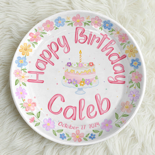 Pastel Floral Birthday Cake Personalized Birthday Plate P32GVK0