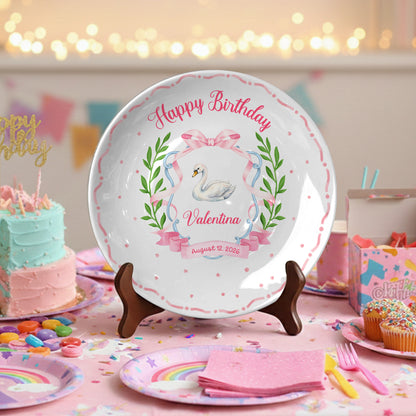 Pink Swan and Bow Personalized Birthday Plate P318OF20