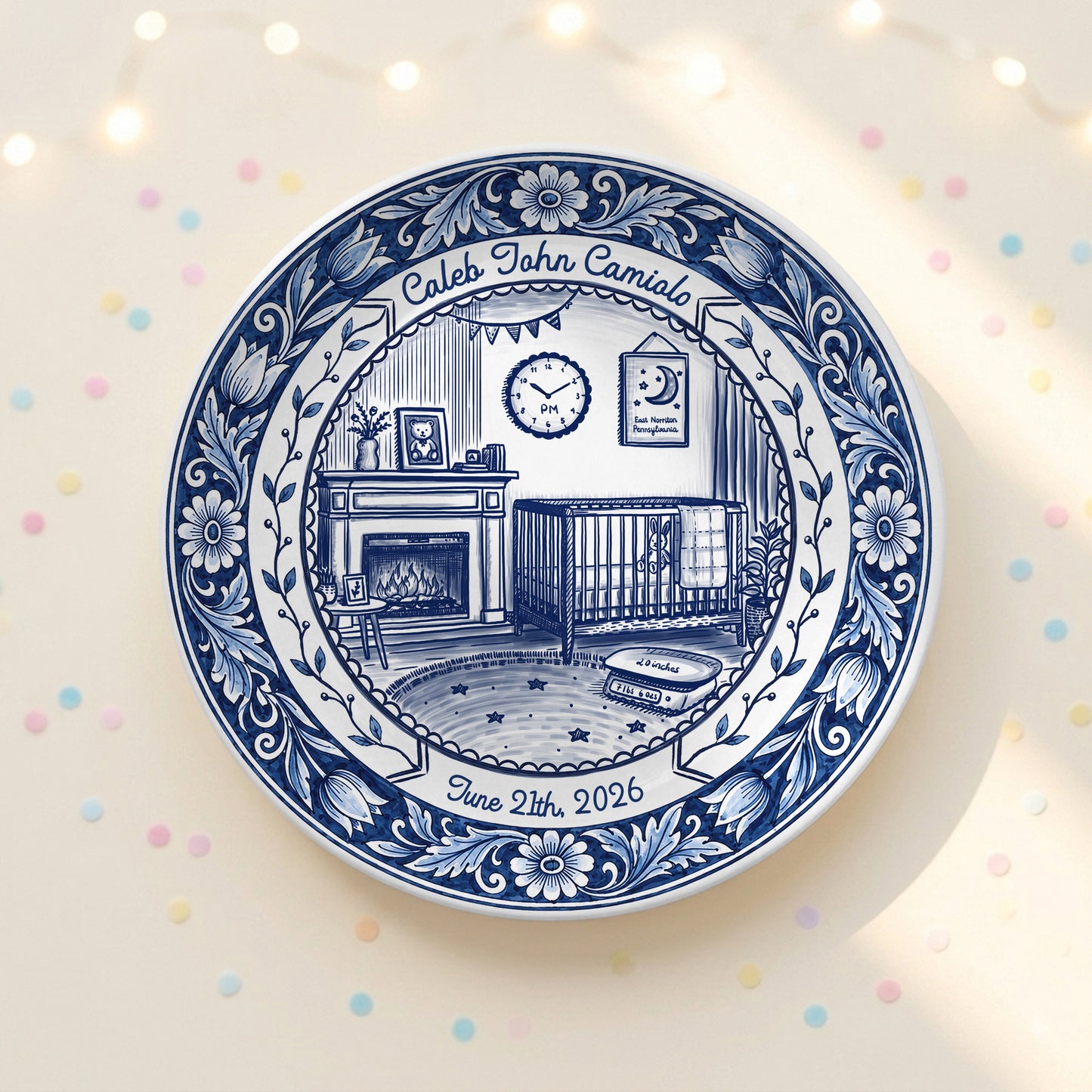 Delft Blue Newborn Birth Stats Custom Keepsake Personalized Birthday Plate P820UMN0