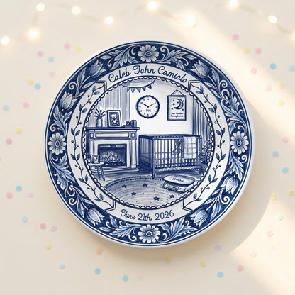 Delft Blue Newborn Birth Stats Custom Keepsake Personalized Birthday Plate P820UMN0