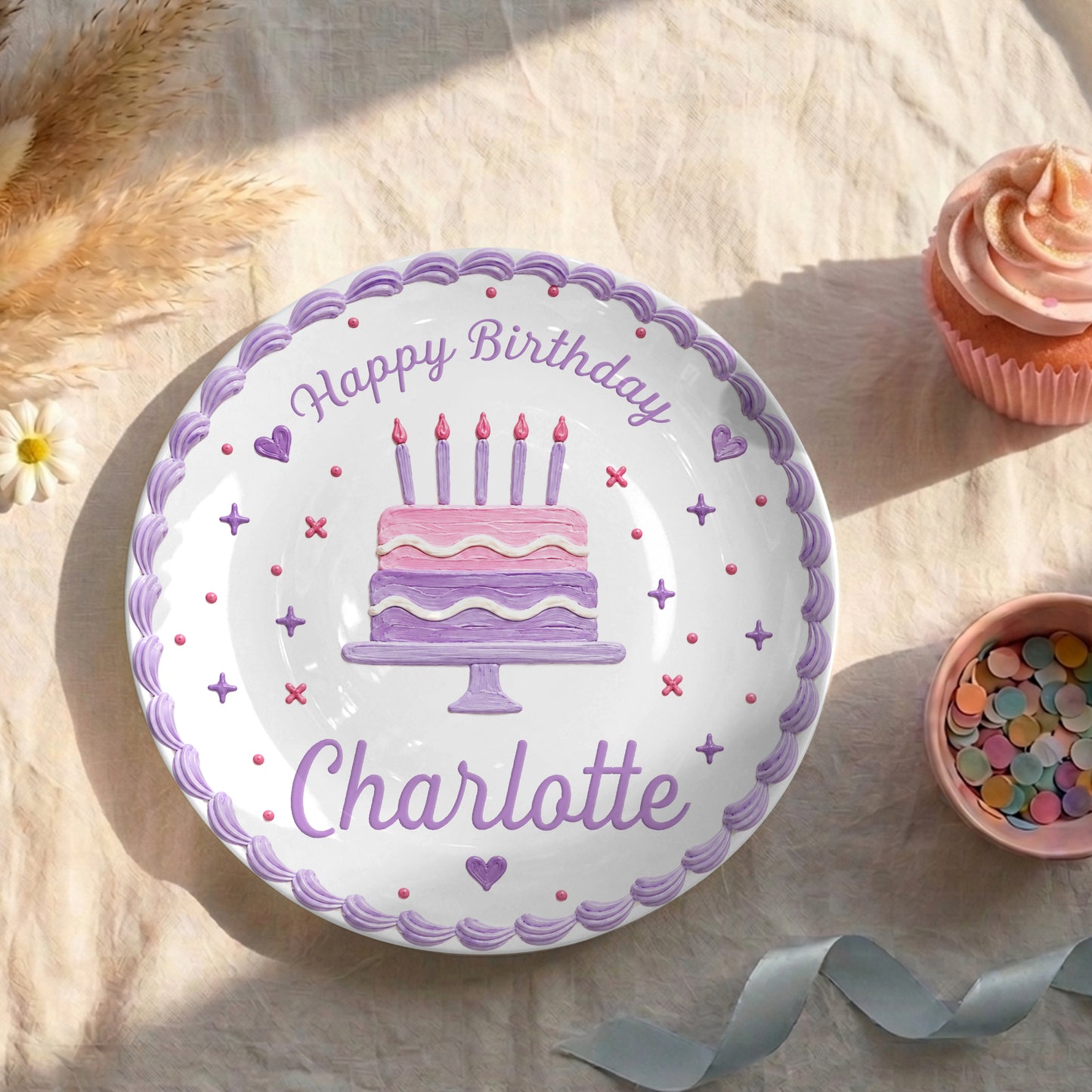 Lavender Scallop Cake Personalized Birthday Plate for Girls P327AW10