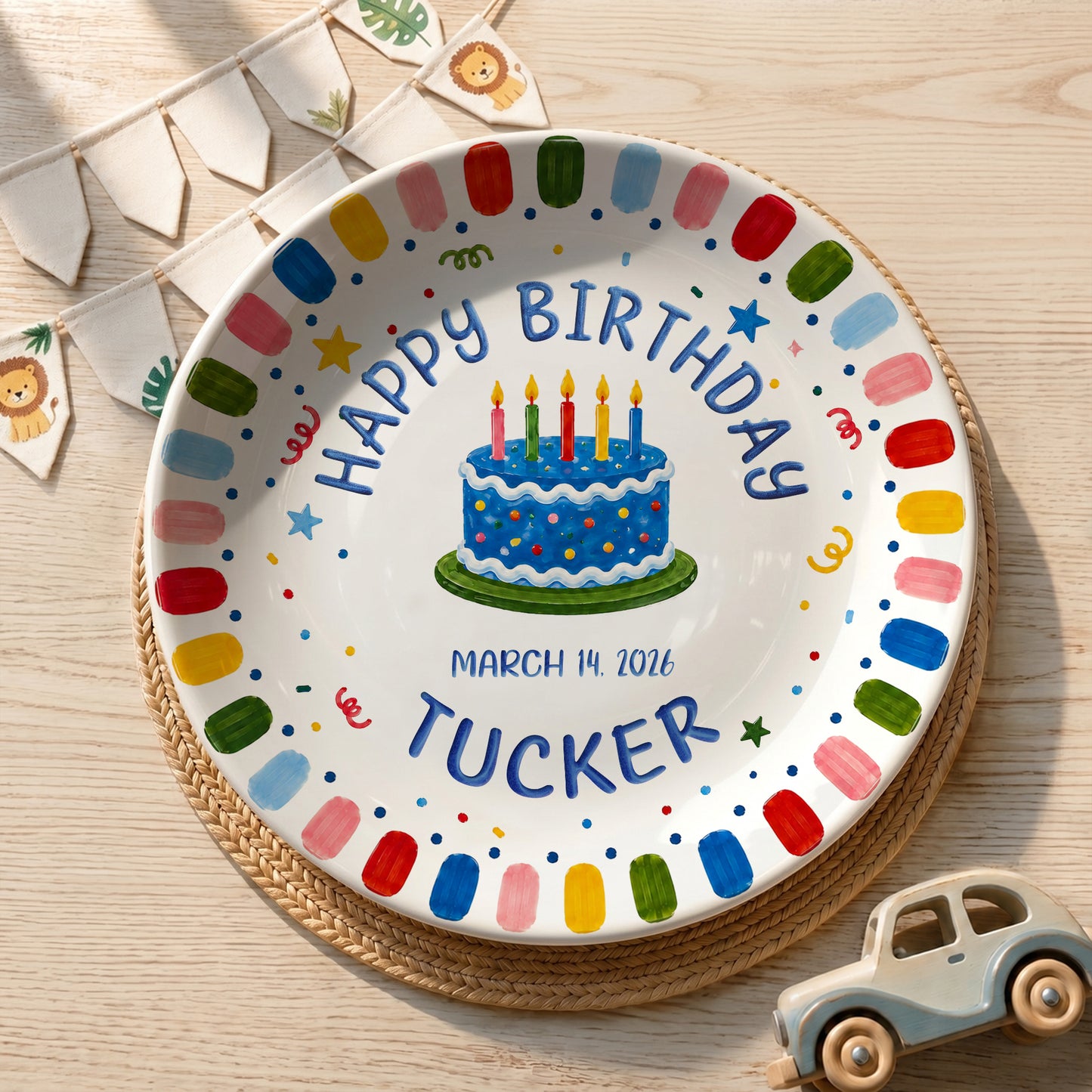 Rainbow Confetti Birthday Cake Personalized Birthday Plate P528OTA0