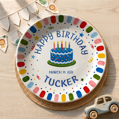 Rainbow Confetti Birthday Cake Personalized Birthday Plate P528OTA0