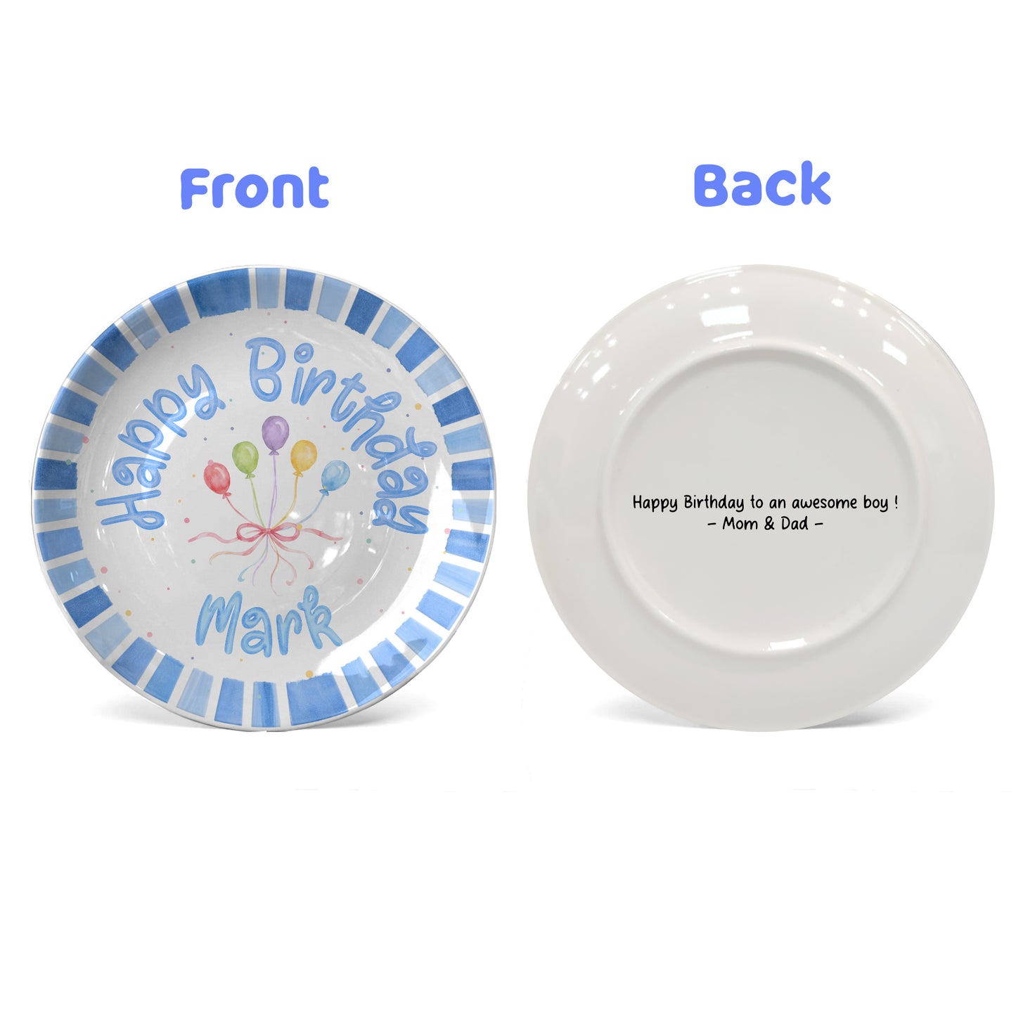 Blue Striped Balloon Personalized Birthday Plate P225XBR0