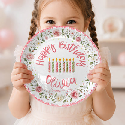 Pink Floral Birthday Keepsake Personalized Birthday Plate for Girl P620HCV0
