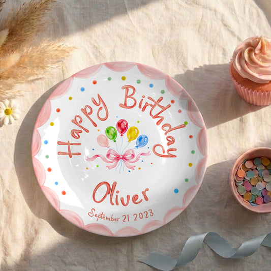Pink Scallop Balloon Personalized Birthday Plate P410HJT0
