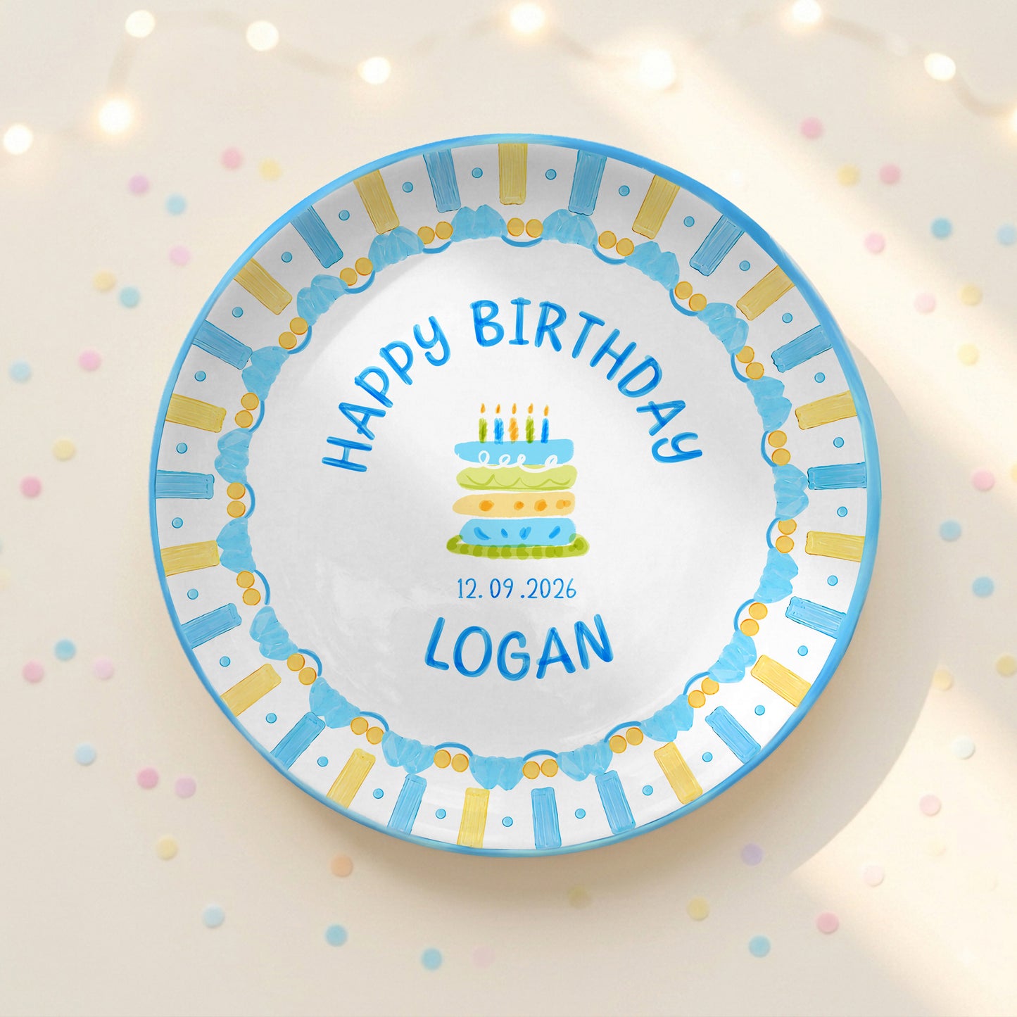 Pastel Candle Cake Personalized Birthday Plate, Custom Ceramic Kids Keepsake P818JSL0