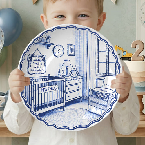 Pink & Blue Nursery Scene Personalized Birth Plate P513DV80