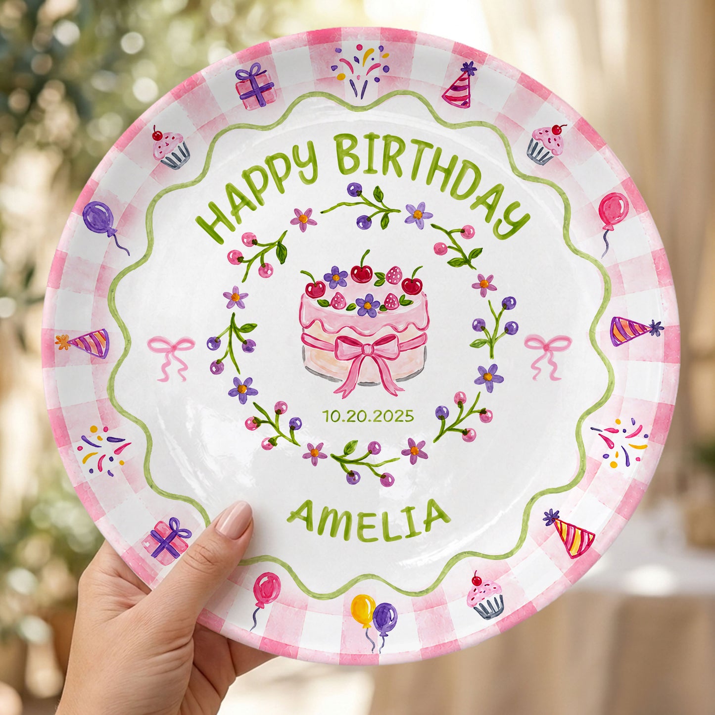 Floral Berry Cake Keepsake Personalized Birthday Plate for Girls and Kids P730TD80