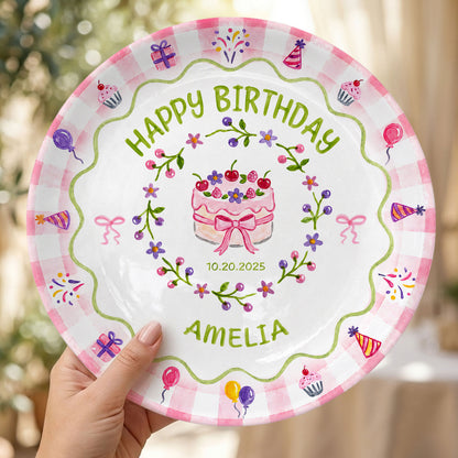 Floral Berry Cake Keepsake Personalized Birthday Plate for Girls and Kids P730TD80