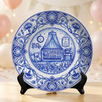 Delft Blue Newborn Birth Stats Custom Name Ceramic Personalized Birthday Plate P820OVX0