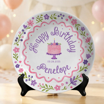 Floral Cake First Birthday Custom Name Keepsake Personalized Birthday Plate P826KAY0