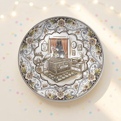 Vintage Floral Newborn Birth Stats Custom Name Ceramic Personalized Birthday Plate P820YFH0