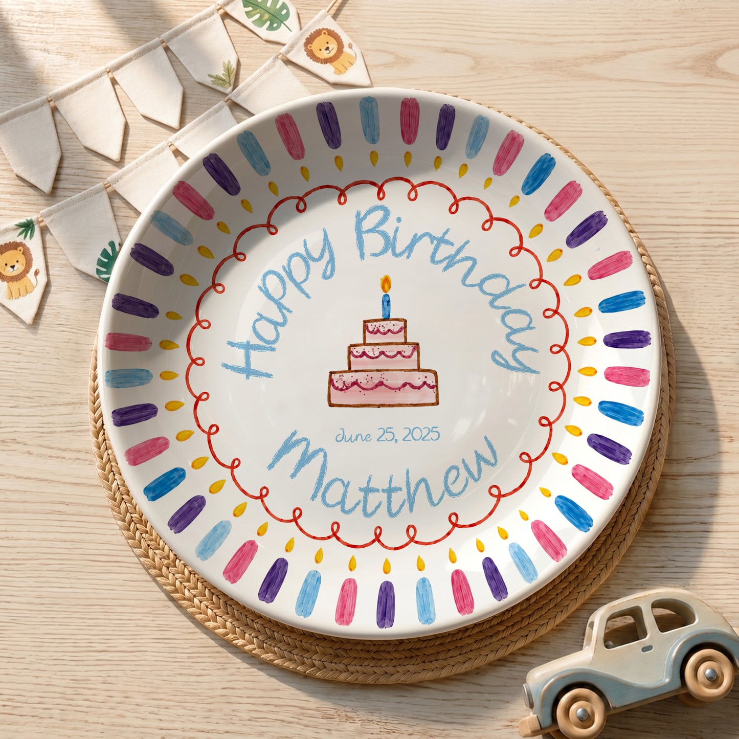Colorful Candle Border Cake Personalized Birthday Plate D528ZCH0