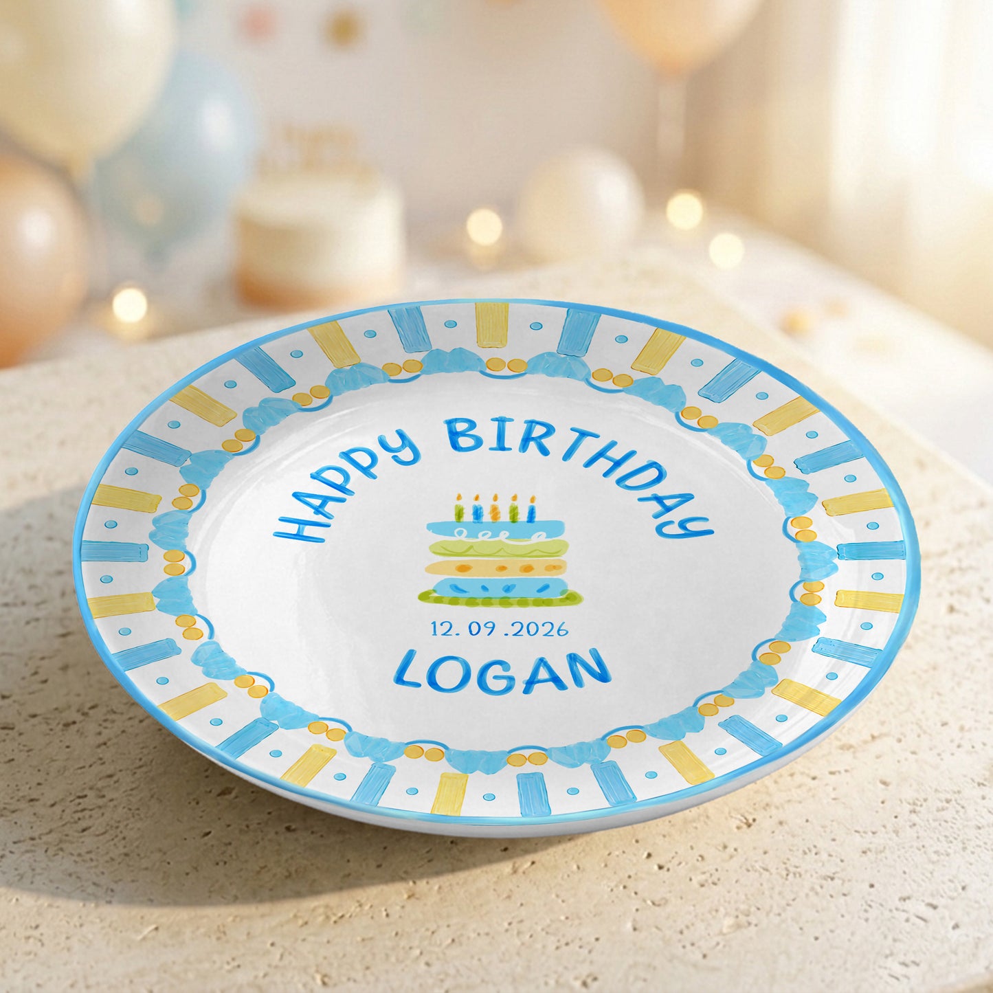 Pastel Candle Cake Personalized Birthday Plate, Custom Ceramic Kids Keepsake P818JSL0