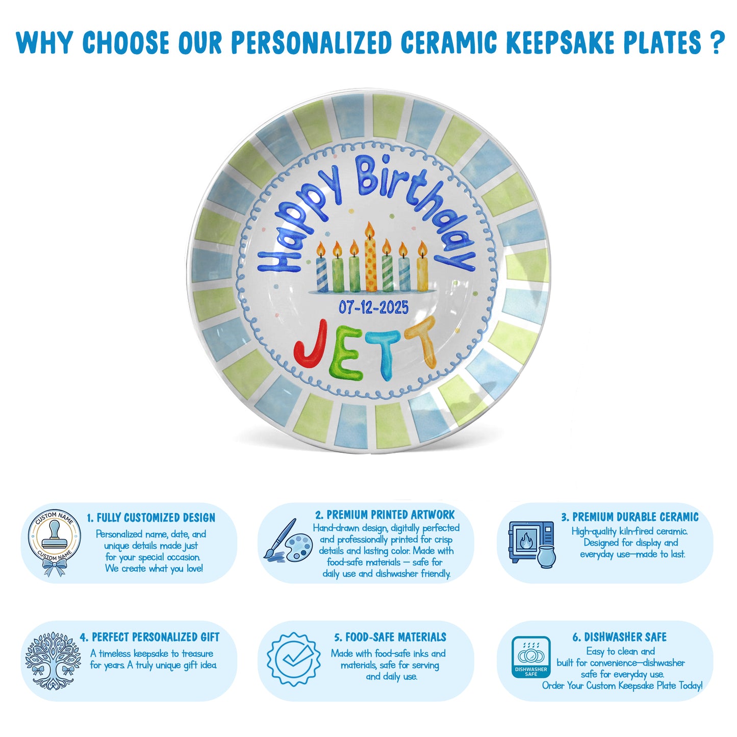 Striped Candle Personalized Birthday Plate P512JHT0