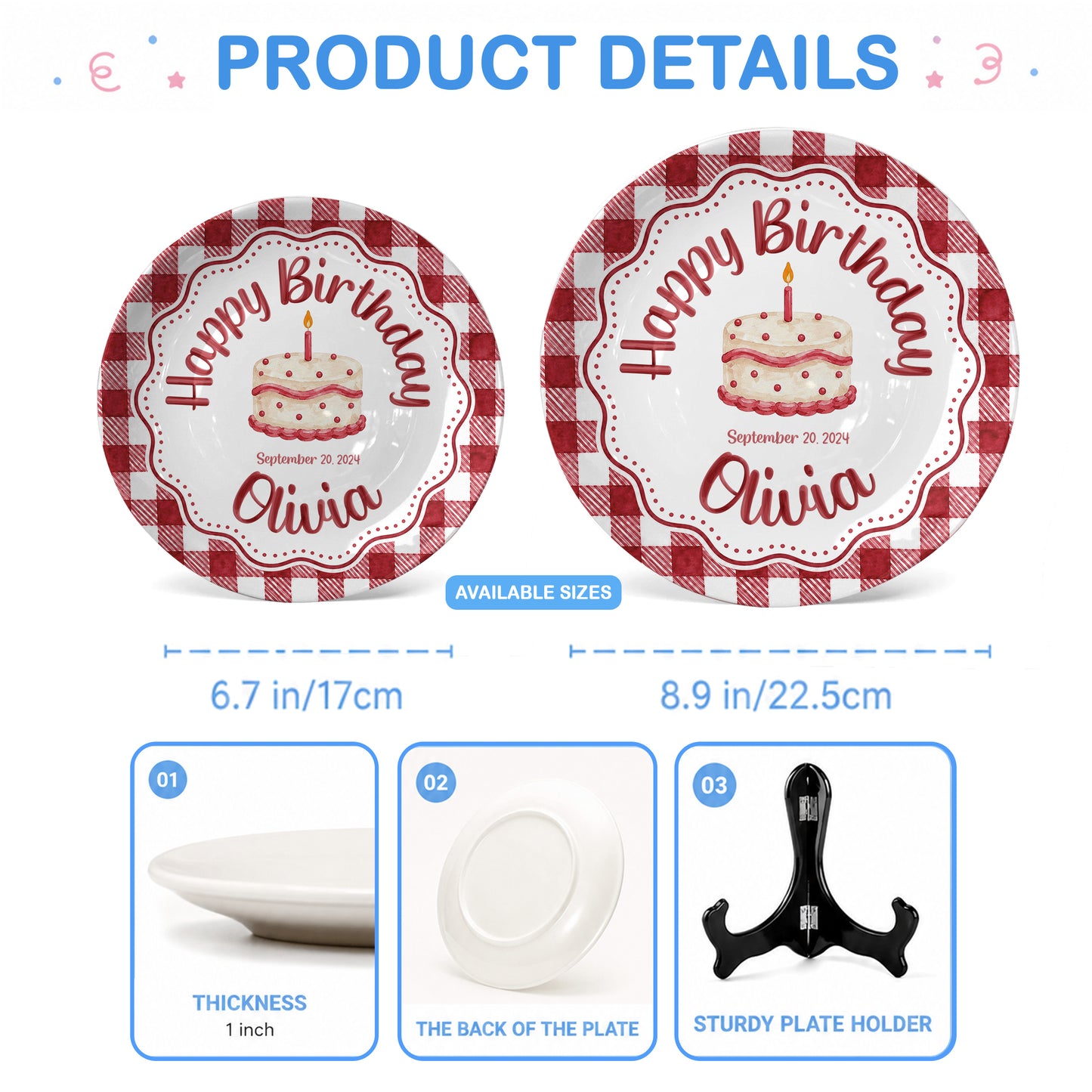 Red Gingham Birthday Cake Keepsake Personalized Birthday Plate P718CMU0