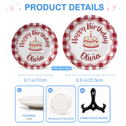 Red Gingham Birthday Cake Keepsake Personalized Birthday Plate P718CMU0