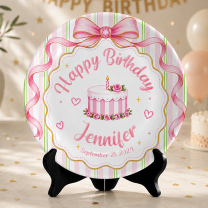 Pink Bow Personalized Birthday Plate for Girls, Custom Birthday Keepsake Gift P730PBN0