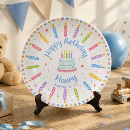 Rainbow Candle Confetti Cake Personalized Birthday Plate P617UUI0