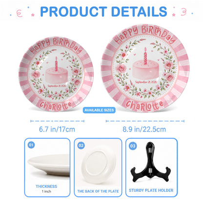 Pink Floral Cake Keepsake Personalized Birthday Plate for Baby Girls P872UD0