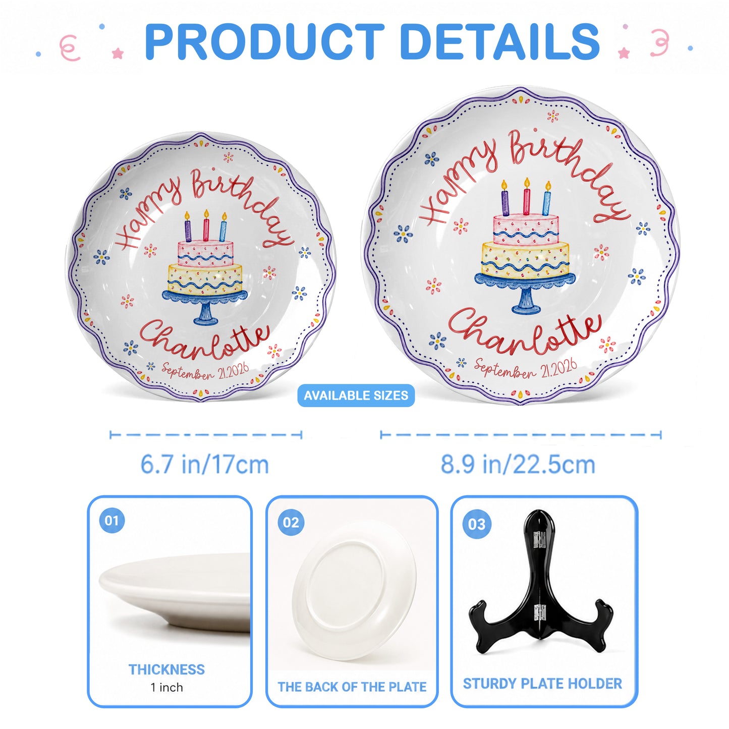 Colorful Cake Scalloped Personalized Birthday Plate for Girls First Gift P810G360