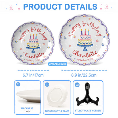 Colorful Cake Scalloped Personalized Birthday Plate for Girls First Gift P810G360
