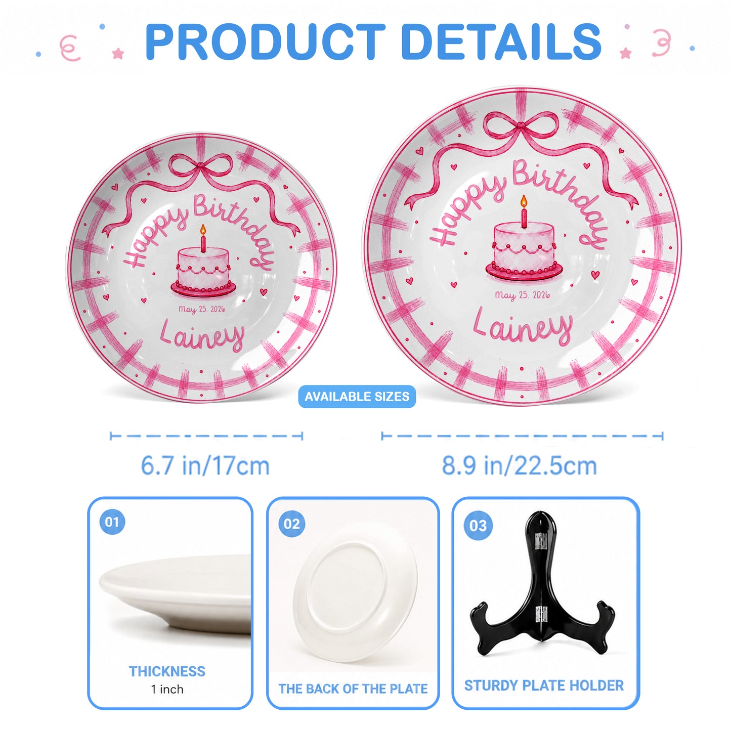 Pink Bow Personalized Birthday Plate for Girl P728KC60