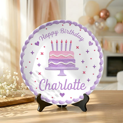 Lavender Scallop Cake Personalized Birthday Plate for Girls P327AW10