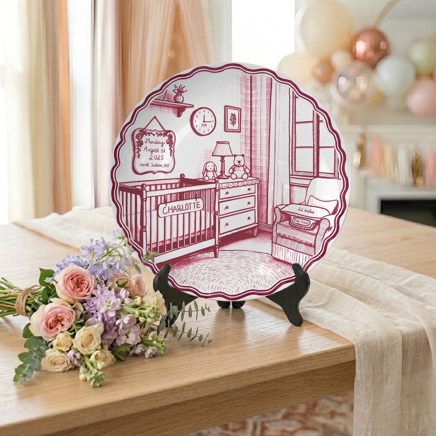 Pink & Blue Nursery Scene Personalized Birth Plate P513DV80