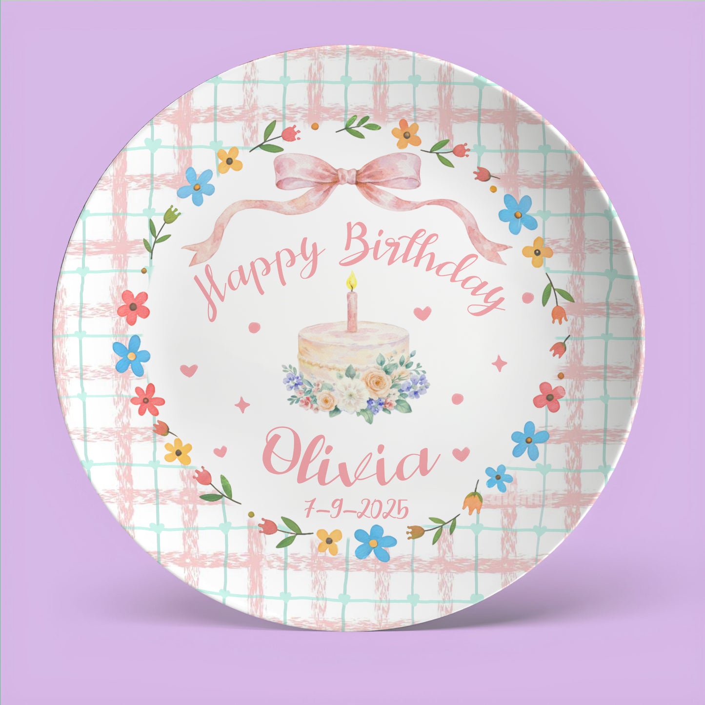 Pastel Gingham Personalized Birthday Plate P13Y0I0