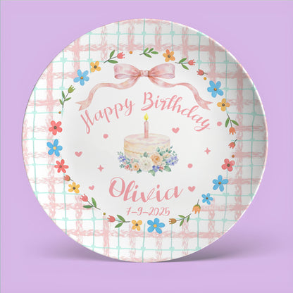 Pastel Gingham Personalized Birthday Plate P13Y0I0