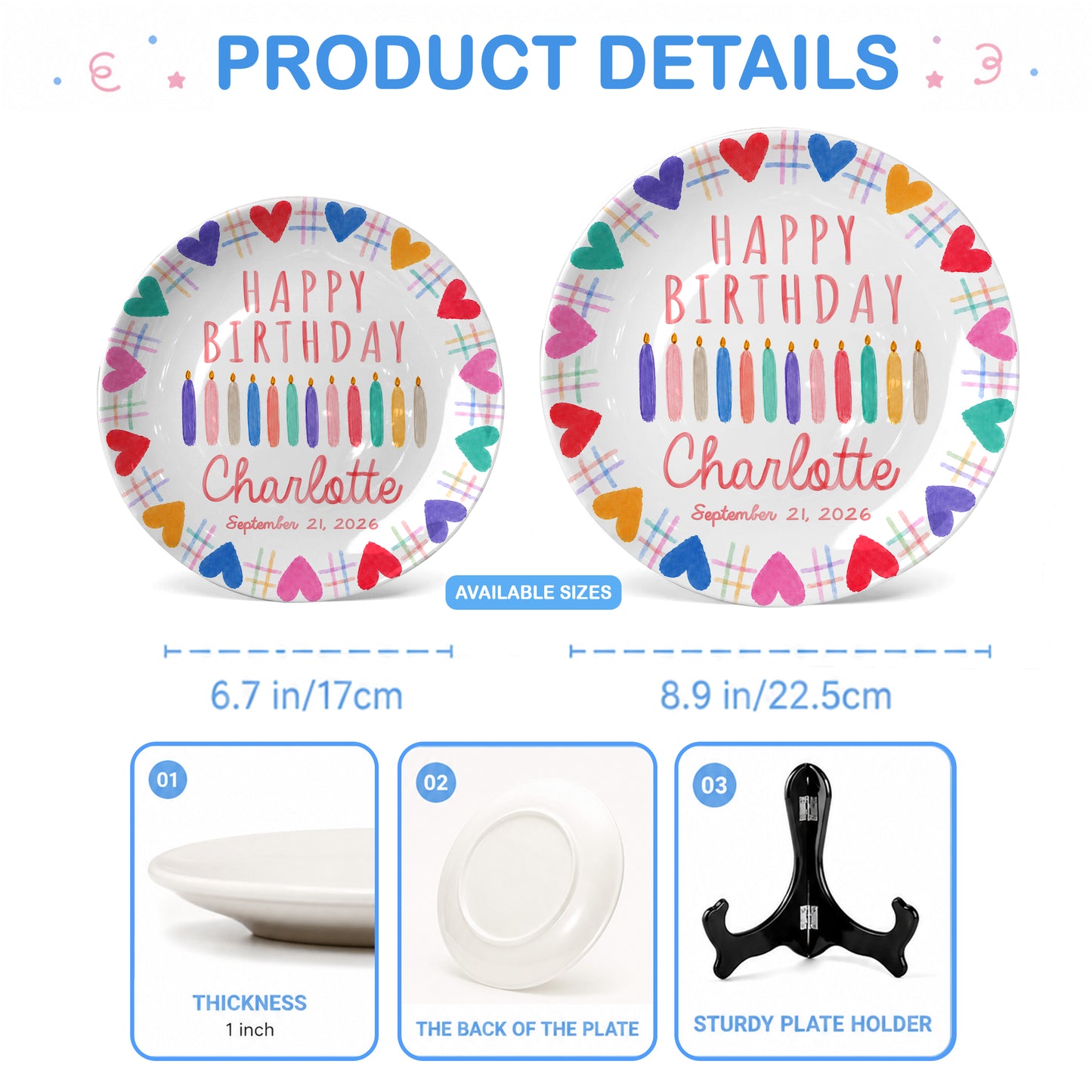 Rainbow Hearts Birthday Keepsake Personalized Birthday Plate P716T2N0