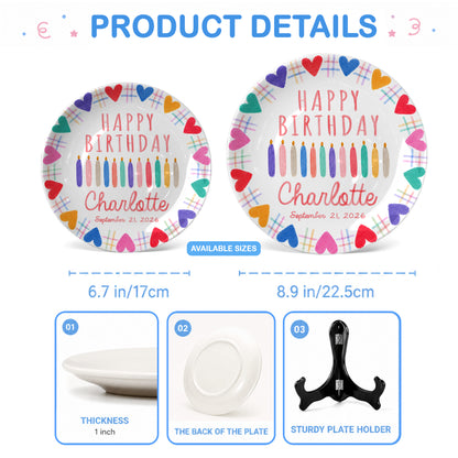 Rainbow Hearts Birthday Keepsake Personalized Birthday Plate P716T2N0