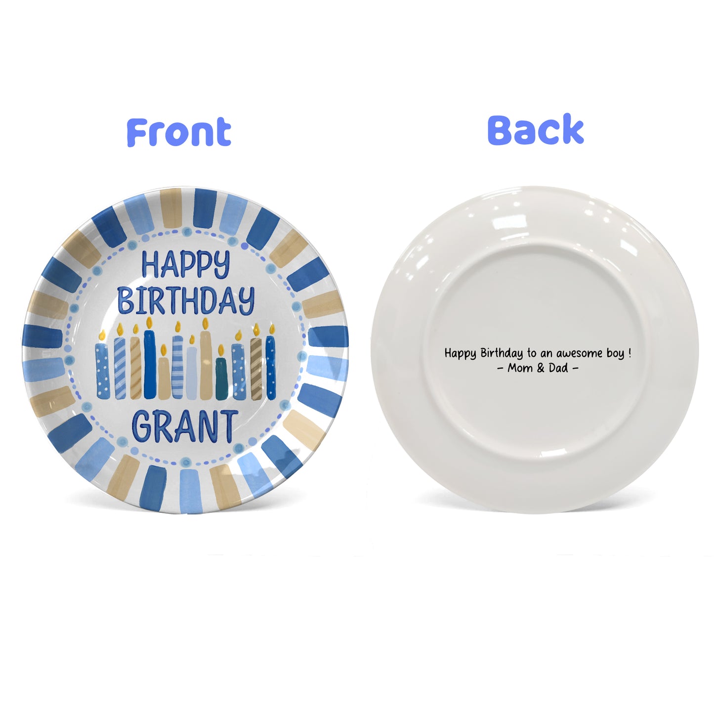 Striped Party Border with Birthday Candles Personalized Birthday Plate D321TUA0